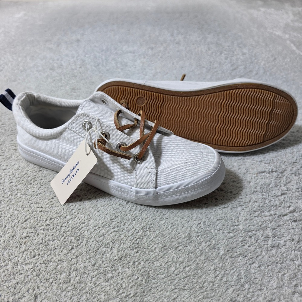 Tommy Bahama Sneakers Women Size 8 White Canvas Leather Laces Nautical Low Top - Picture 1 of 7